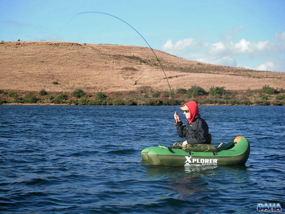 Warren landing a fish at the Boston Fly Fishing Festival