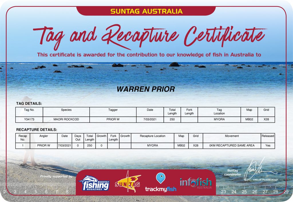 Warren's tag and recapture certificate